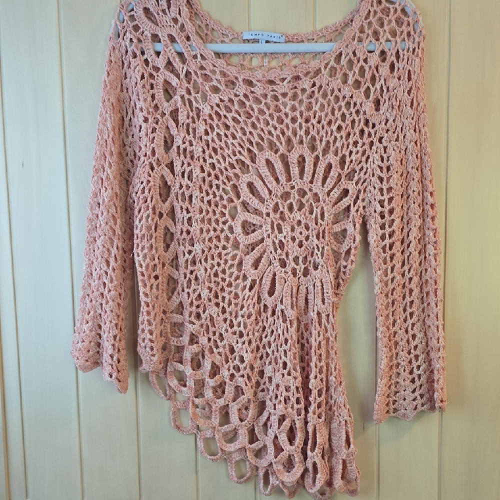 Tempo Paris Coral Crochet Knit Top